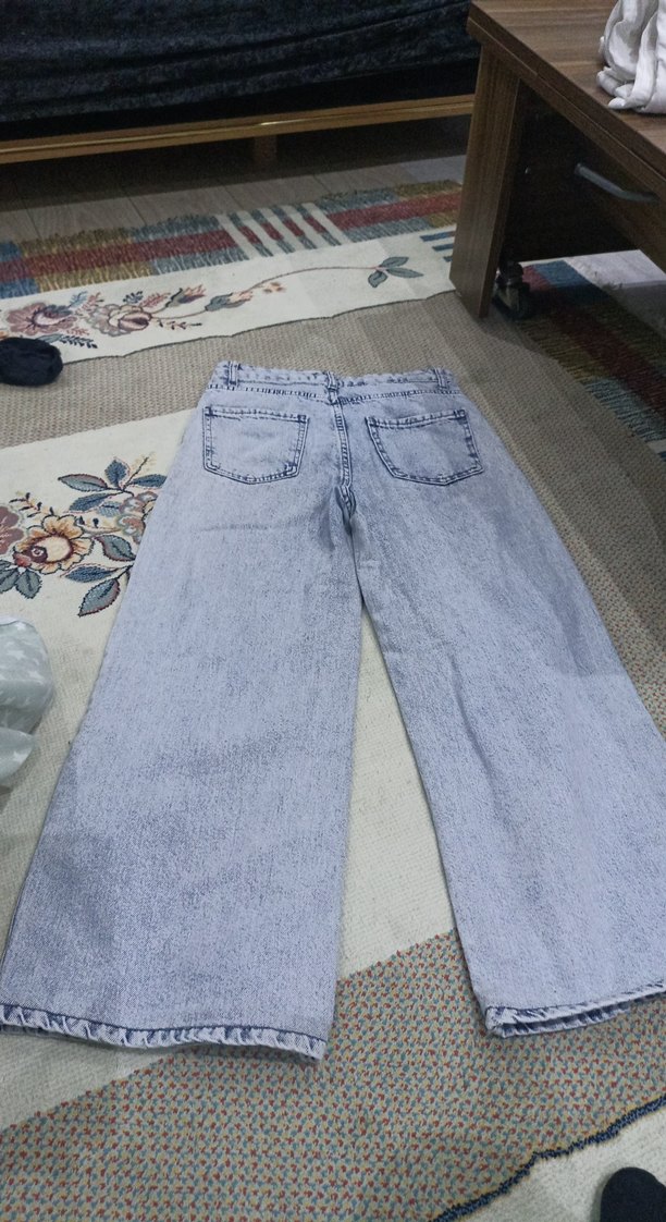 Gri Mavi Bol Kesim Düğmeli Kadın Kot Pantolon - Görsel 2