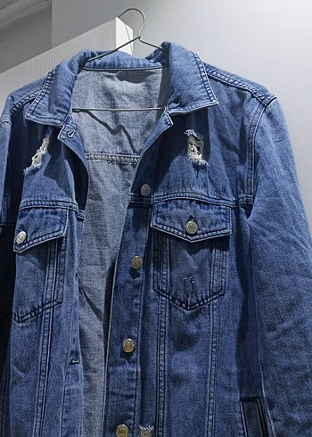 Düğmeli Mavi Kadın Midi Kot Ceket - Görsel 2