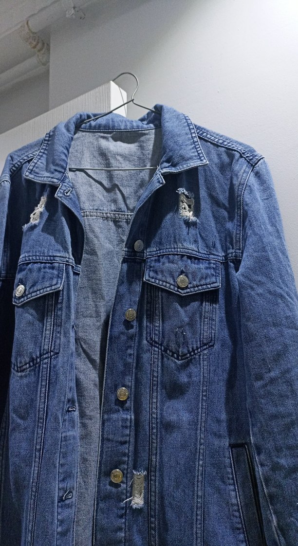 Düğmeli Mavi Kadın Midi Kot Ceket - Görsel 2