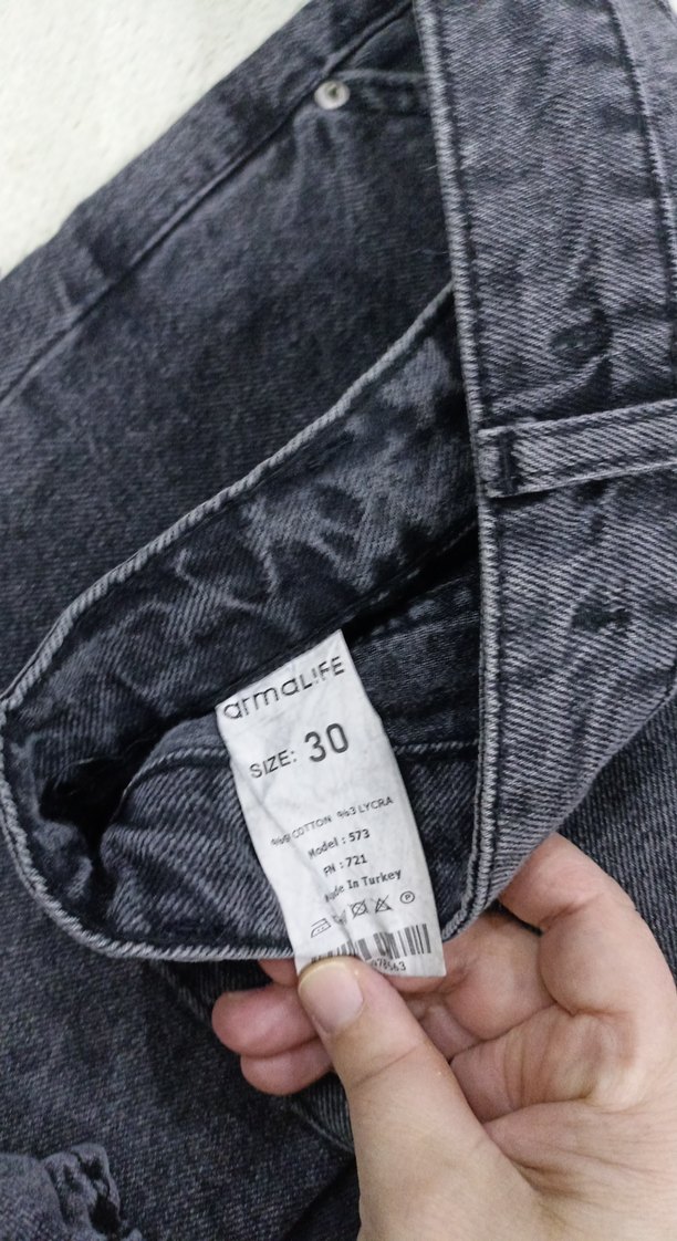 Gri Batik Desenli Kadın Denim Pantolon - Görsel 3