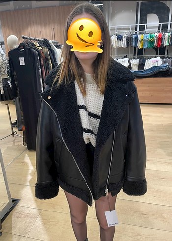 Siyah Kürklü Deri Oversize Kadın Ceket