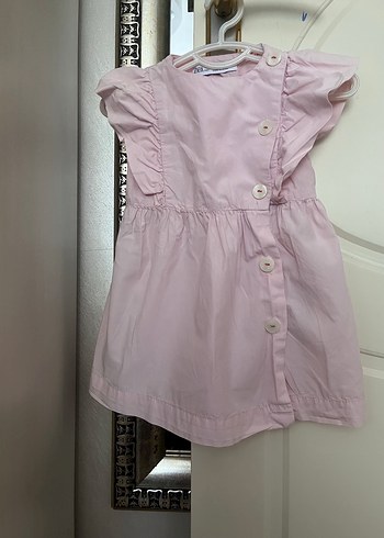 Zara marka düğmeli Pembe Kız Çocuk Elbise