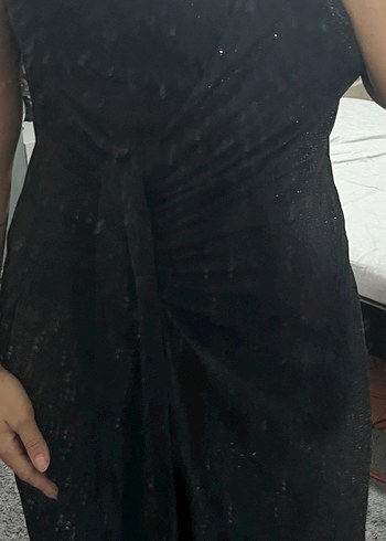 Siyah Drapeli V Yaka Uzun Abiye Elbise - Görsel 4