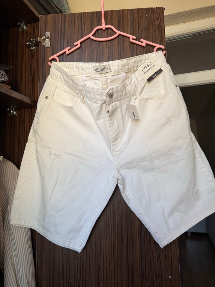 Beyaz Keten Mini Hamile Şortu - Görsel 3