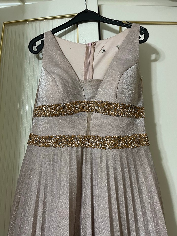 Bej Pilili Uzun Abiye Elbise - Görsel 2