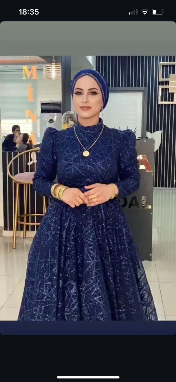 Mavi Parlak desenli Uzun Abiye Elbise - Görsel 3