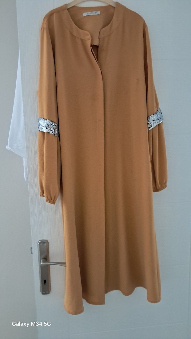 Drapeli Bej Kadın Uzun Elbise - Görsel 2