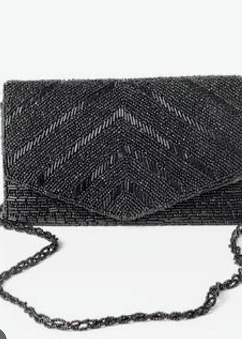 İşlemeli Siyah Boncuklu Kadın Portföy Çanta en 20 cm boy 12 cm