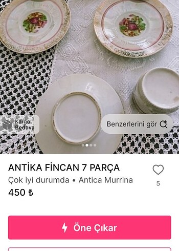 Antika Beyaz 4 fincan 5 tabağı