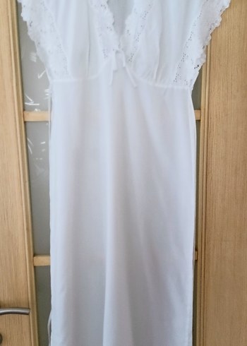 Beyaz Vintage Uzun Kadın Sabahlık gecelik 2 li - Görsel 8