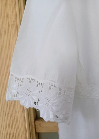 Beyaz Vintage Uzun Kadın Sabahlık gecelik 2 li - Görsel 6