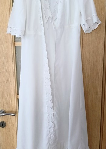 Beyaz Vintage Uzun Kadın Sabahlık gecelik 2 li - Görsel 5