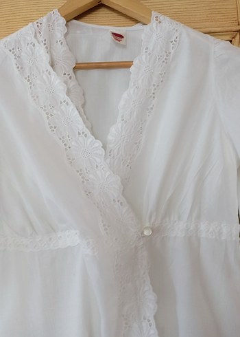 Beyaz Vintage Uzun Kadın Sabahlık gecelik 2 li - Görsel 4