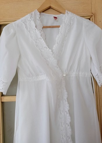 Beyaz Vintage Uzun Kadın Sabahlık gecelik 2 li - Görsel 3