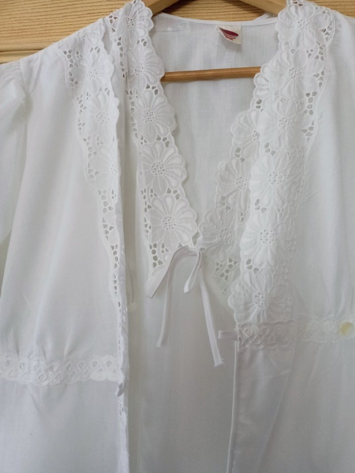 Beyaz Vintage Uzun Kadın Sabahlık gecelik 2 li - Görsel 2