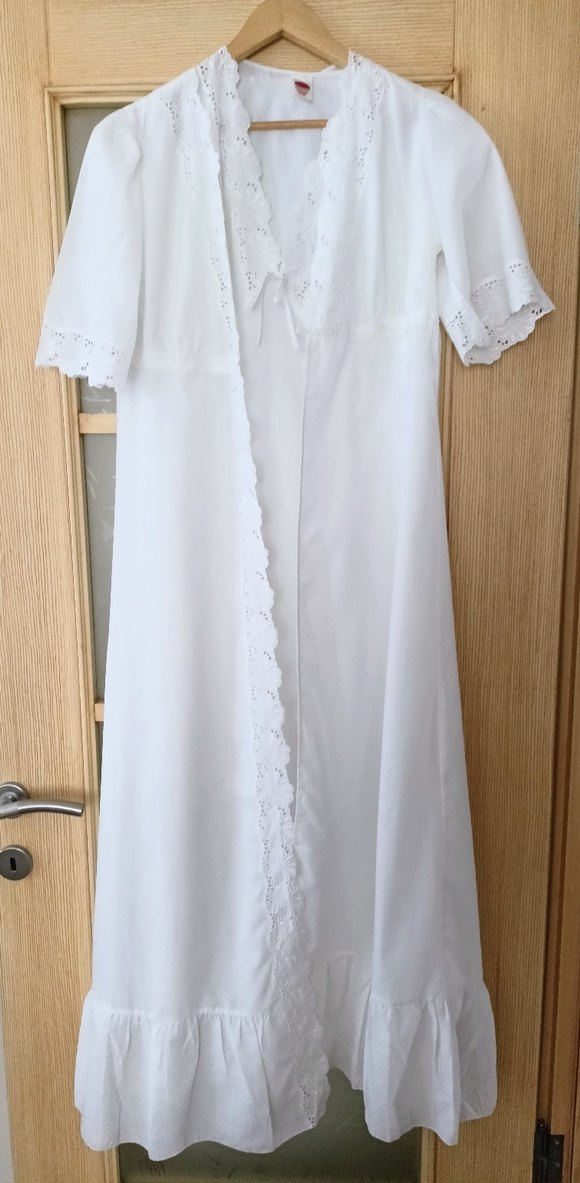 Beyaz Vintage Uzun Kadın Sabahlık gecelik 2 li - Görsel 5