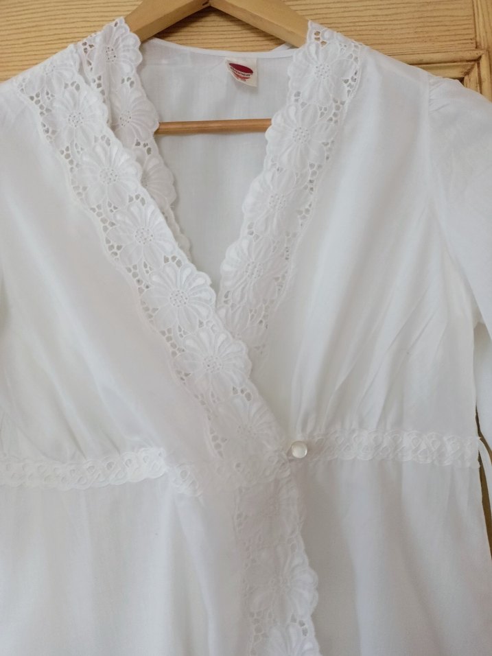 Beyaz Vintage Uzun Kadın Sabahlık gecelik 2 li - Görsel 4