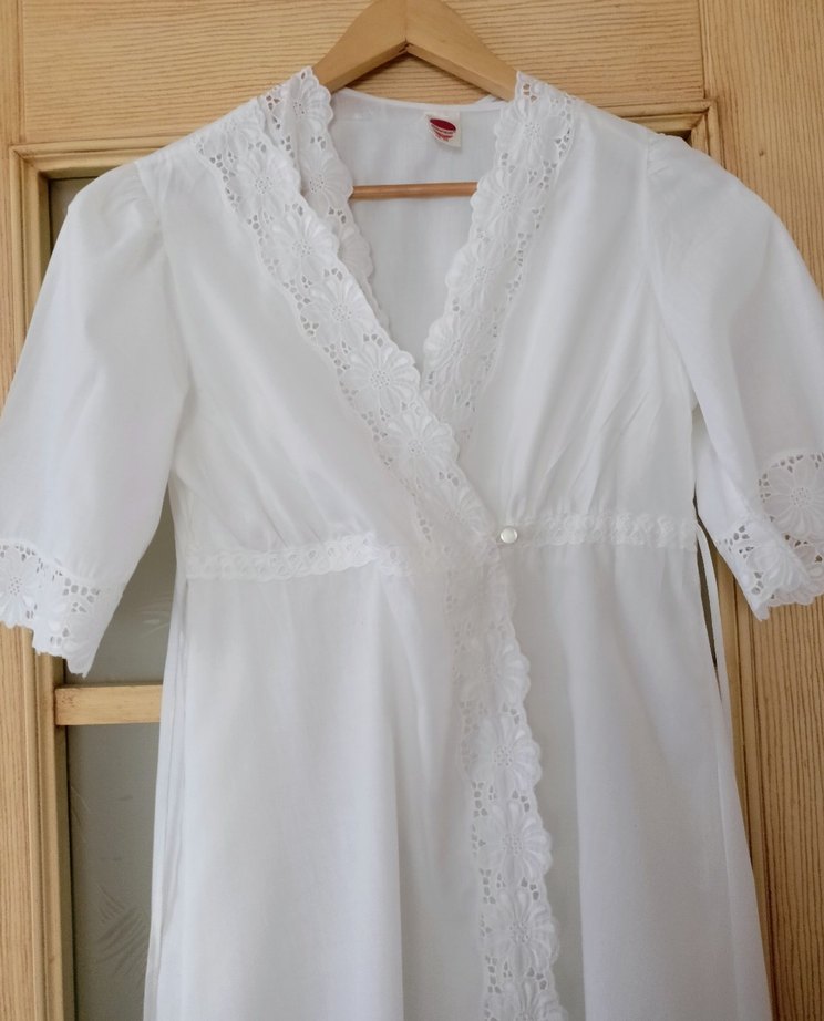 Beyaz Vintage Uzun Kadın Sabahlık gecelik 2 li - Görsel 3