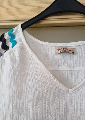 V Yaka Beyaz Pamuklu Bohem şile bezi elbise L/XL