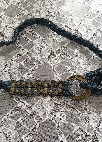 VİNTAGE Bohem Tarz Koyu Mavi Örgü Tokalı Kemer - Görsel 2