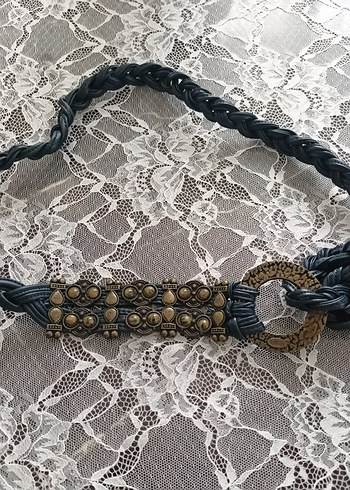 VİNTAGE Bohem Tarz Koyu Mavi Örgü Tokalı Kemer - Görsel 3