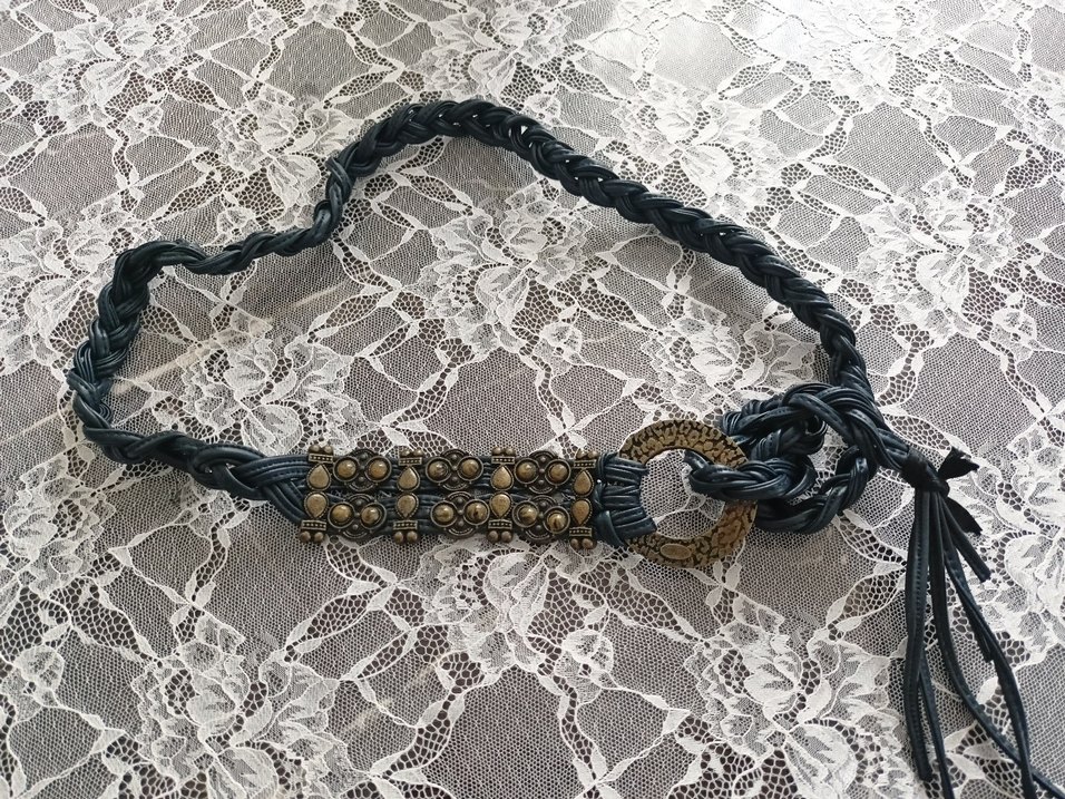 VİNTAGE Bohem Tarz Koyu Mavi Örgü Tokalı Kemer - Görsel 2