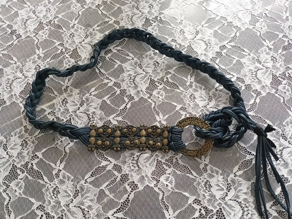 VİNTAGE Bohem Tarz Koyu Mavi Örgü Tokalı Kemer - Görsel 3