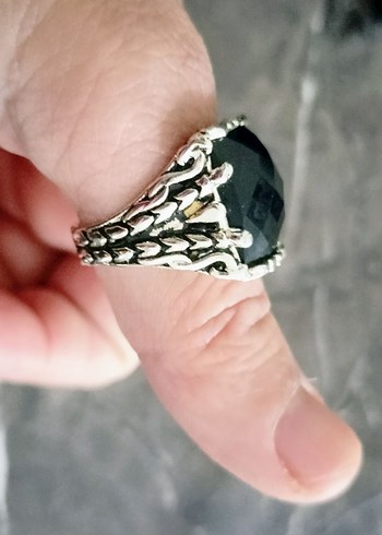 GÜMÜŞ Gotik Erkek Yüzük Siyah Taşlı - Görsel 3