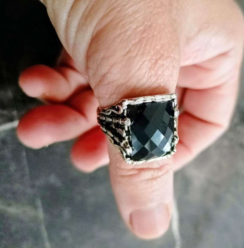 GÜMÜŞ Gotik Erkek Yüzük Siyah Taşlı - Görsel 2