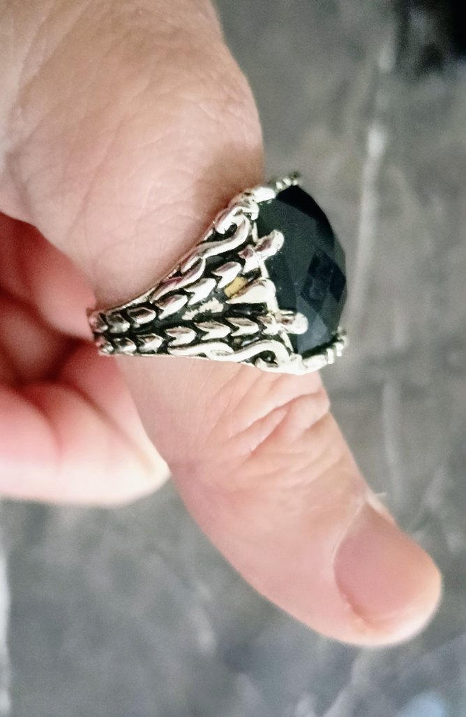GÜMÜŞ Gotik Erkek Yüzük Siyah Taşlı - Görsel 3