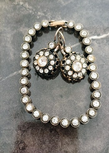 Vintage Altın Renkli elmas konturlu Taşlı Kadın Takı Seti - Görsel 2