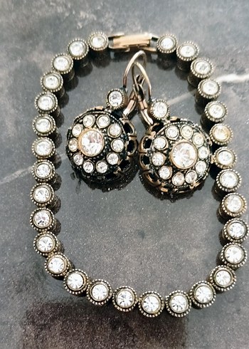 Vintage Altın Renkli elmas konturlu Taşlı Kadın Takı Seti - Görsel 3