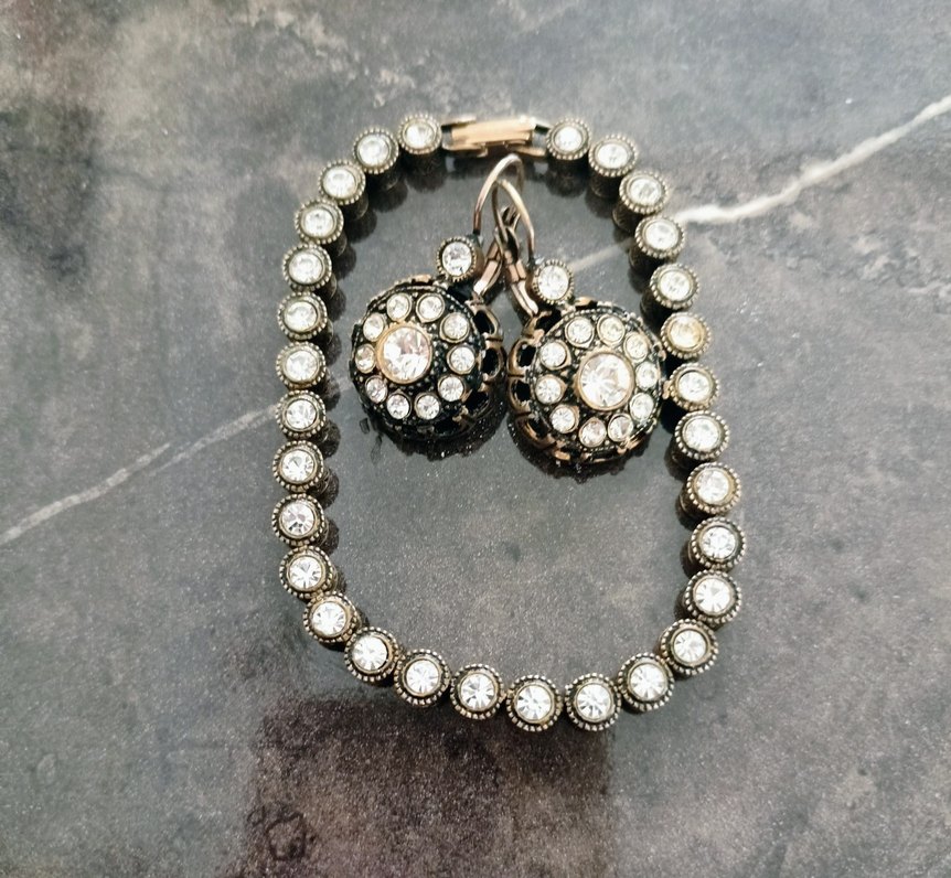 Vintage Altın Renkli elmas konturlu Taşlı Kadın Takı Seti - Görsel 2