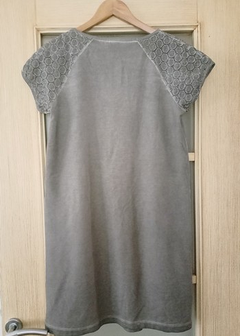 LİKRALI Gri Kısa Kollu Elbise L/XL - Görsel 3