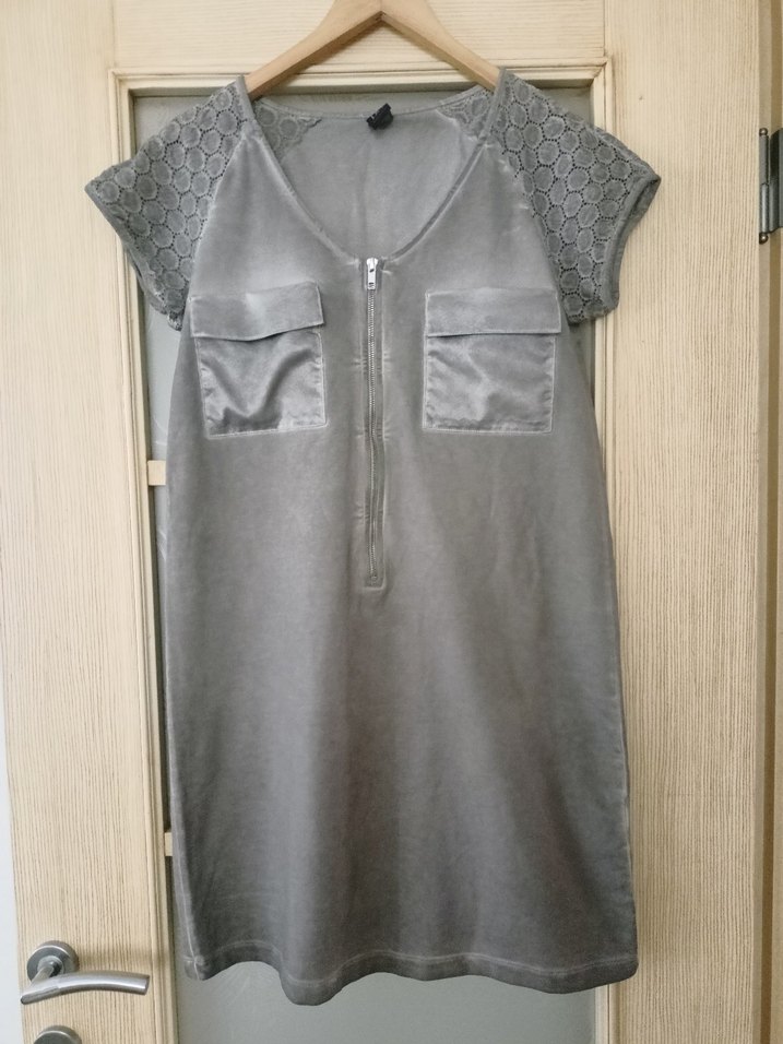 LİKRALI Gri Kısa Kollu Elbise L/XL - Görsel 5