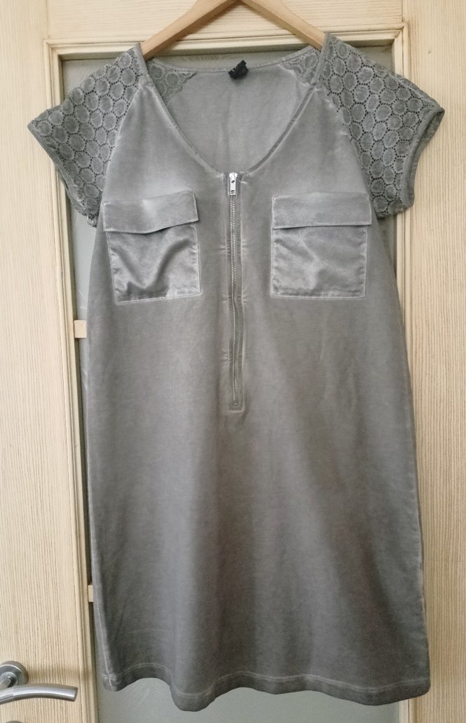 LİKRALI Gri Kısa Kollu Elbise L/XL - Görsel 4