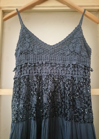 İTALYAN Lacivert Örgü Uzun Elbise yüzde yüz pamuklu - Görsel 4