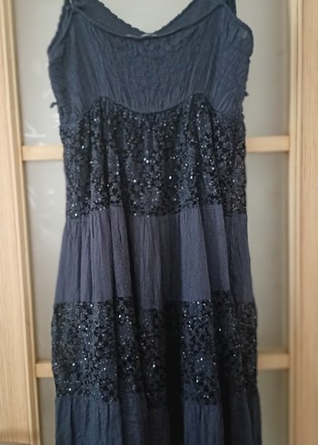 İTALYAN Lacivert Örgü Uzun Elbise yüzde yüz pamuklu - Görsel 3