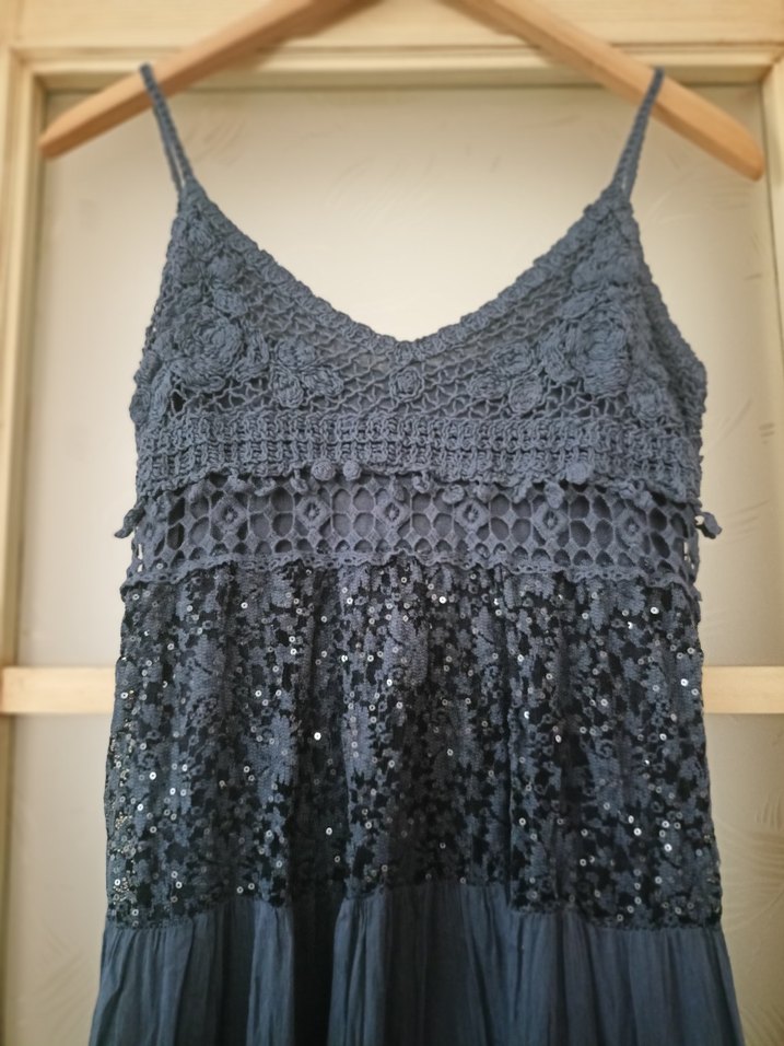 İTALYAN Lacivert Örgü Uzun Elbise yüzde yüz pamuklu - Görsel 4