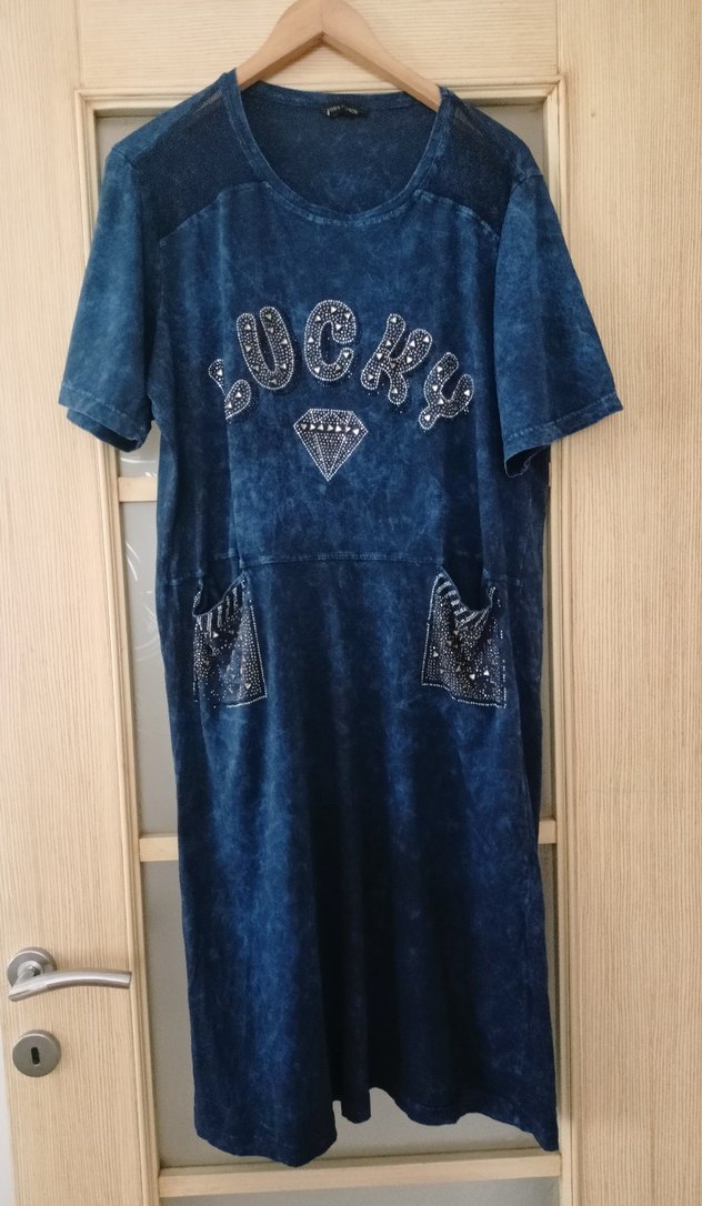 Payetli Lacivert Batik Desenli Elbise 46/48 - Görsel 2