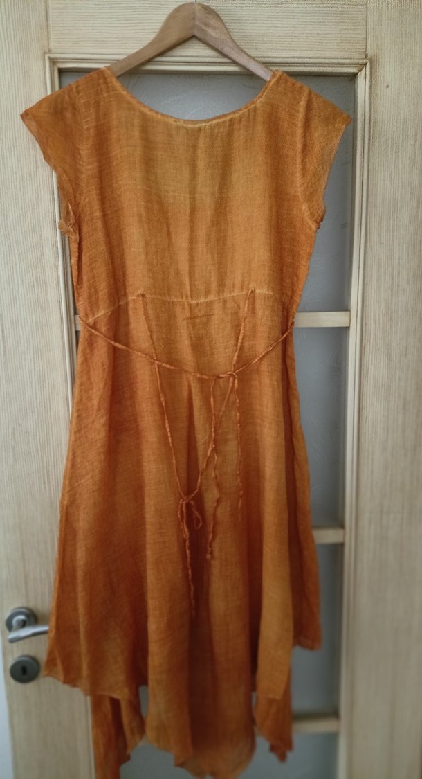 yüzde yüz pamuklu Bej Uzun Keten Bohem Elbise - Görsel 3