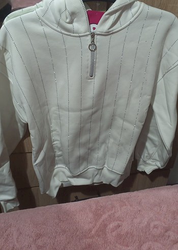 Kadın Beyaz Fermuarlı Sweatshirt - Görsel 2