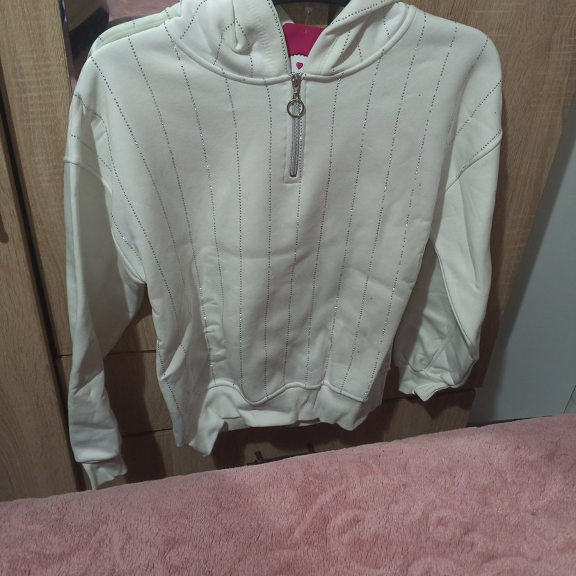 Kadın Beyaz Fermuarlı Sweatshirt - Görsel 2