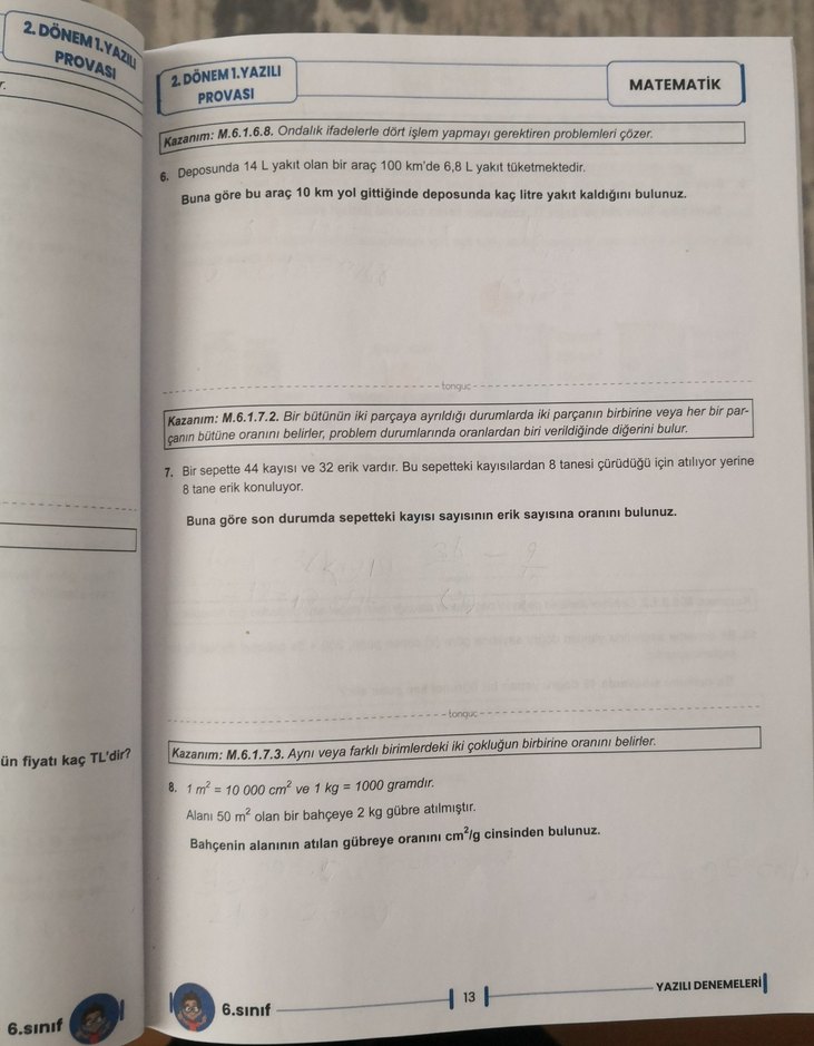 Tonguç 6. Sınıf 2. Dönem Yazılı Denemeleri - Görsel 3