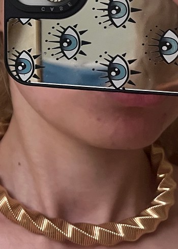 Gold Zikzak Choker Kolye - Görsel 3