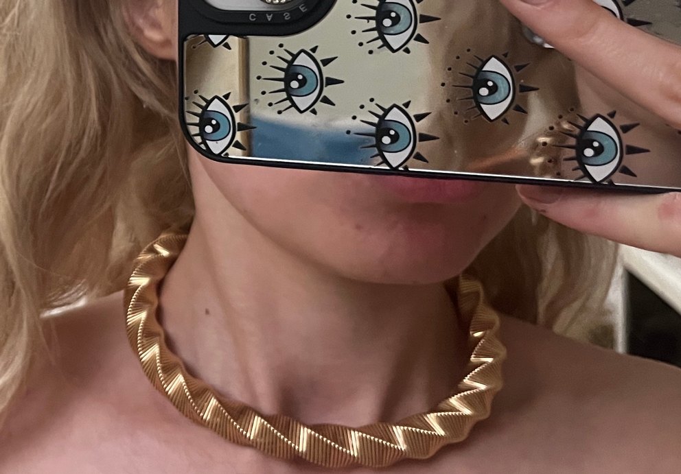 Gold Zikzak Choker Kolye - Görsel 3