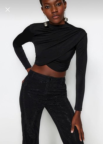 Trendyolmilla Dik Yaka Drapeli Bluz - Görsel 2