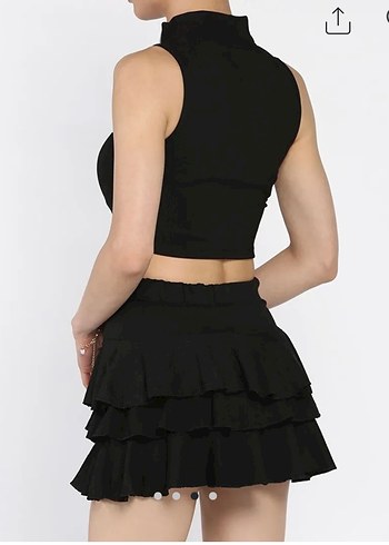 Siyah Fırfırlı Beli Lastikli Mini Etek - Görsel 3