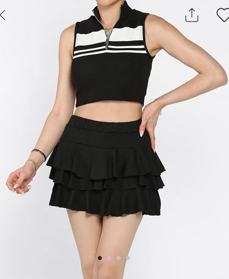 Siyah Fırfırlı Beli Lastikli Mini Etek - Görsel 2