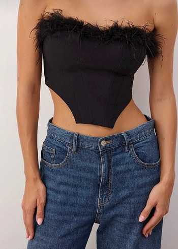 Siyah Otrişli Astarlı Crop Büstiyer - Görsel 4